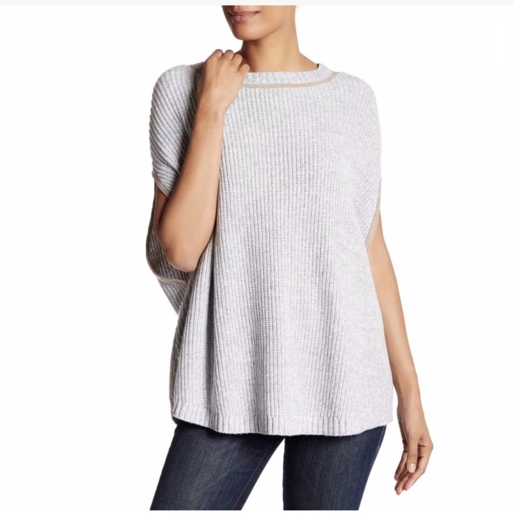 TAHARI Sz L Seraphina Blue Indigo Poncho Sweater